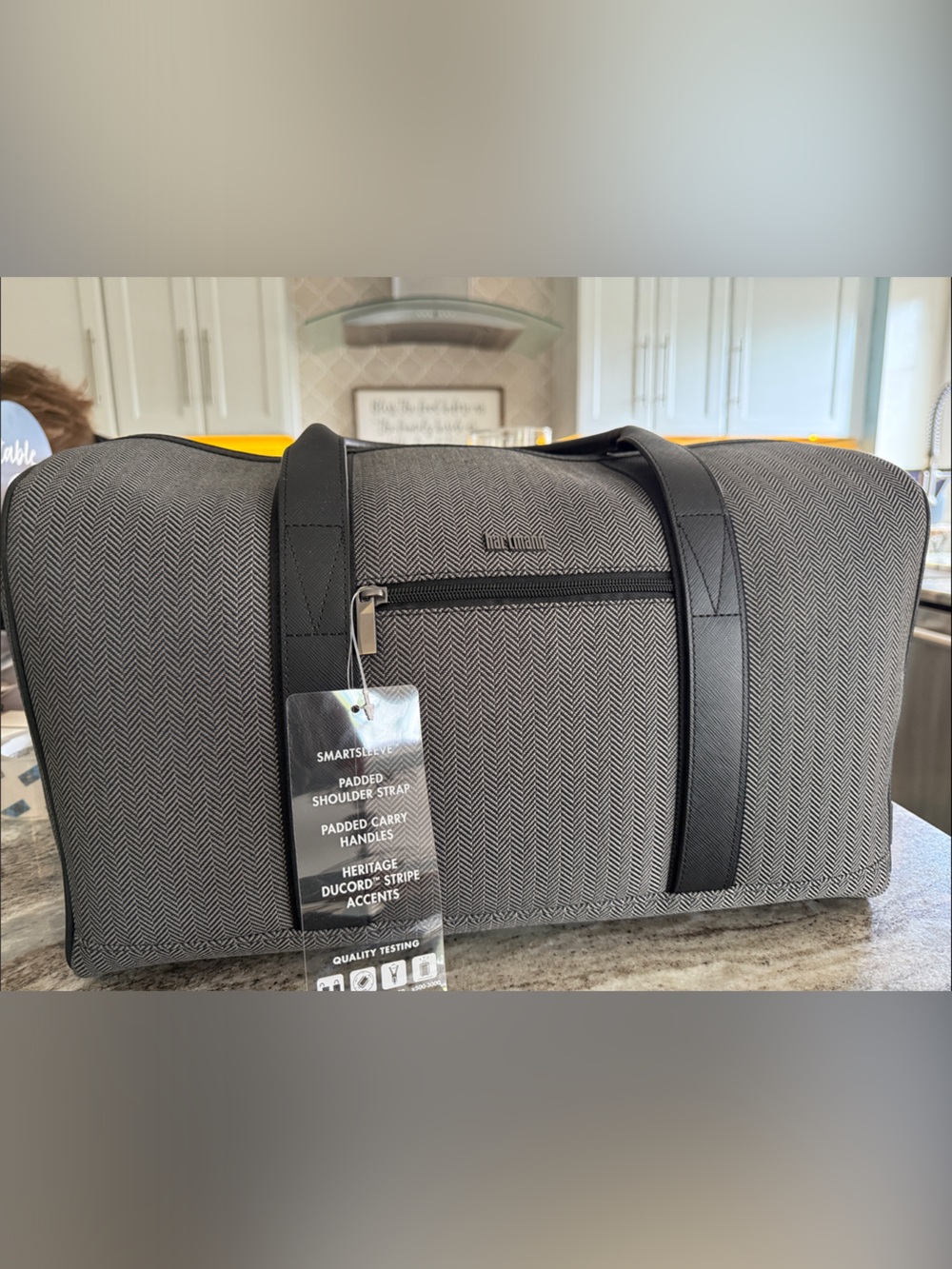 Hartmann Herringbone Gray Duffel Bag with Black Trim